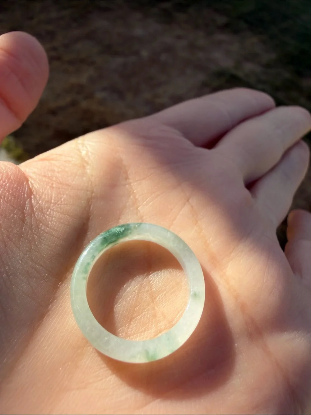 Natural Type A Burmese Icy Jadeite Solid Band Ring with Floating Green Flower